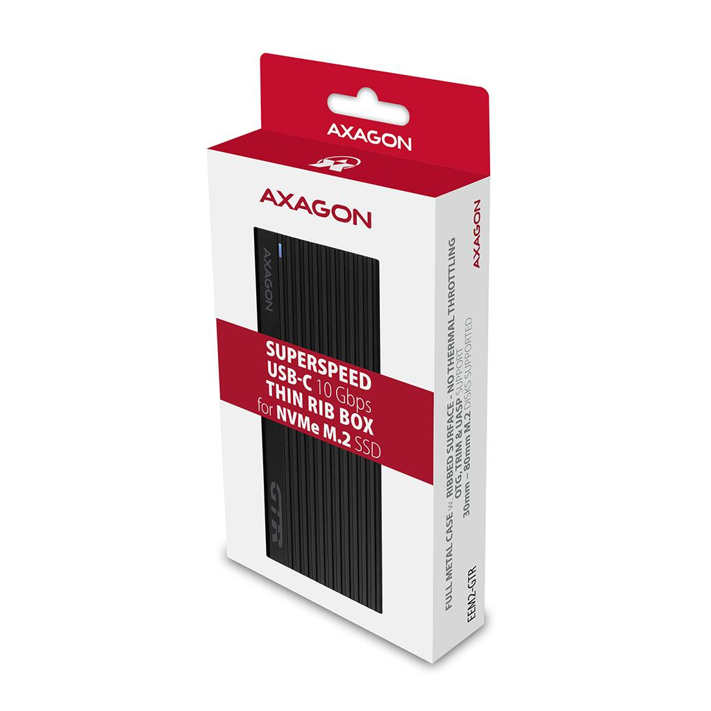 Кишеня зовнішня AXAGON USB-C 3.2 Gen 2 metal box for M.2 NVMe SSD THIN RIB (EEM2-GTR) - зображення 3