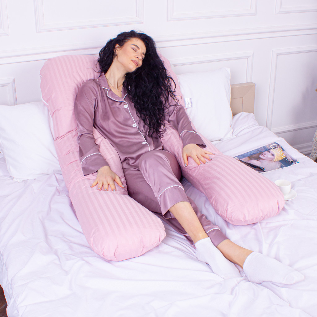 Подушка MirSon для вагітних та відпочинку Satin Stripe №8026 U-подібна Pink (2200006178644) - изображение 6