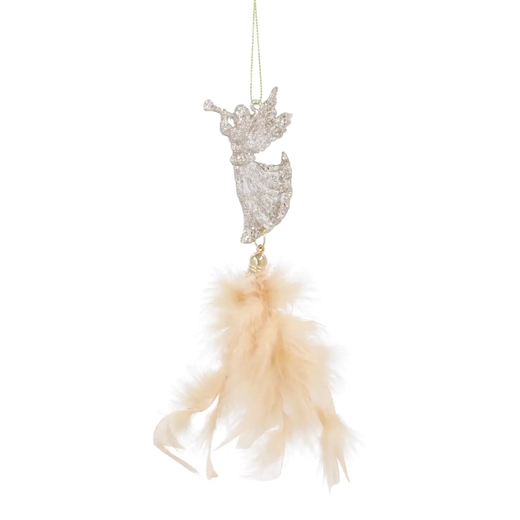 Ялинкова іграшка Chomik Янгол, бант, сніжинка з пір'ям, комплект 3 шт, 22 см, шампань (5900779855892) - зображення 2