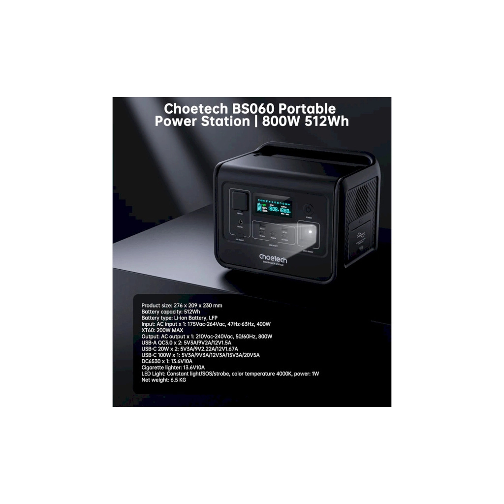 Зарядна станція Choetech BS060-EU-GY, 800W (BS060-EU-GY) - зображення 4
