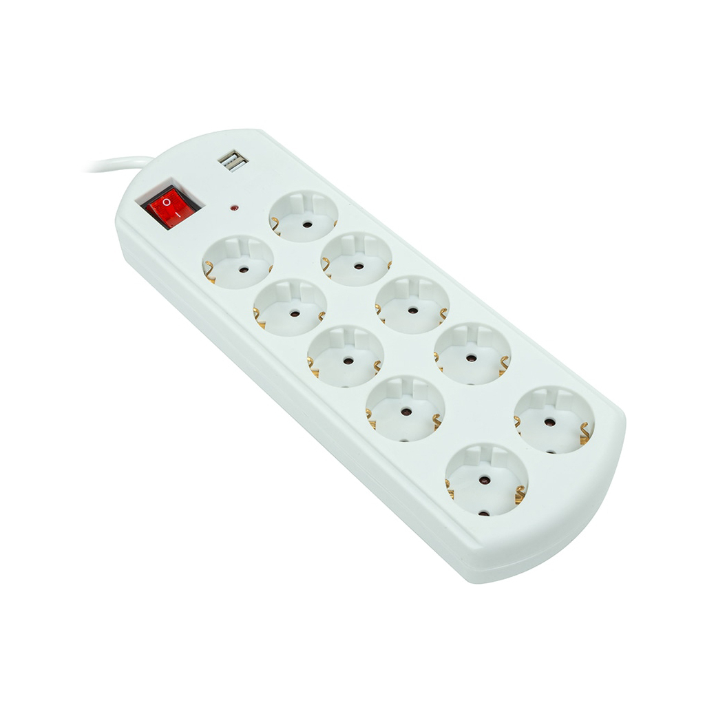 Мережевий фільтр живлення PowerPlant 5м, 10 розеток, USB, євро, 100% мідь (YS-N6065/5) (EX610556) - зображення 1