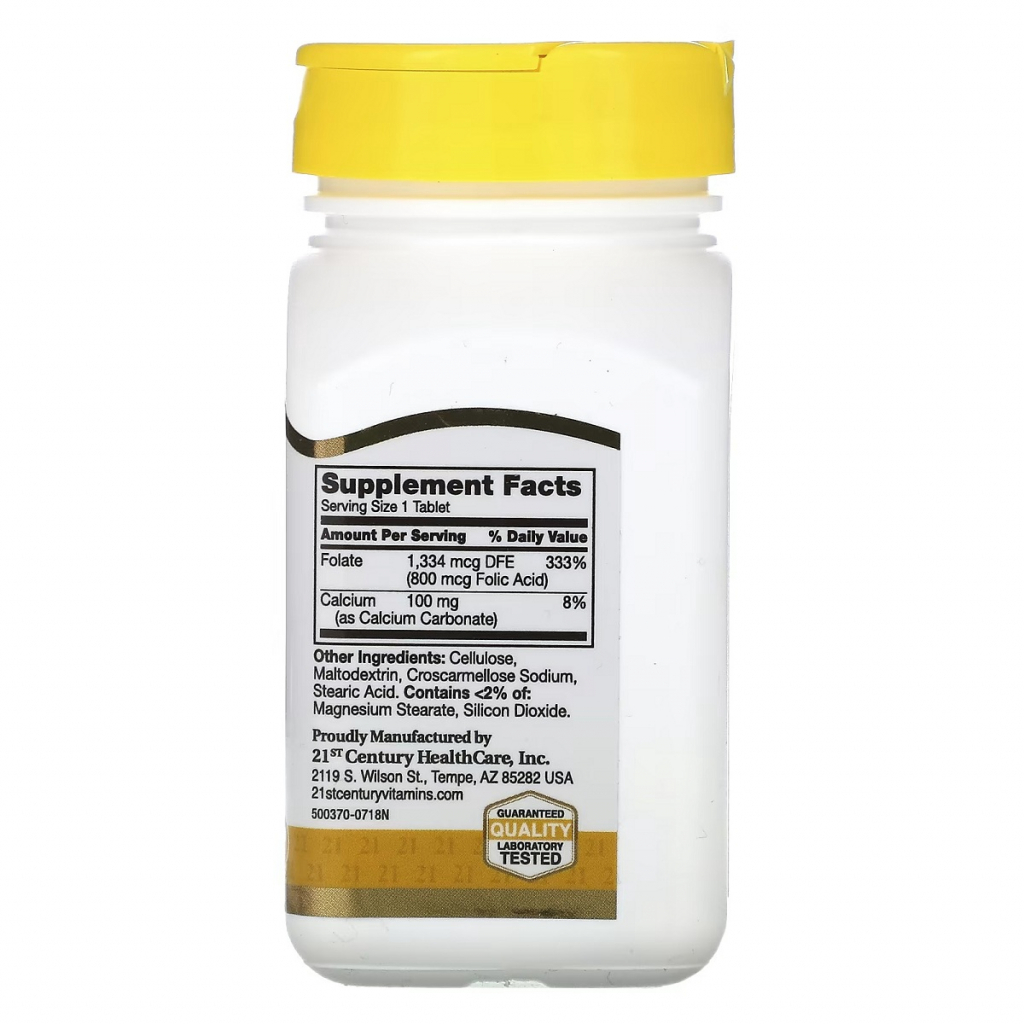 Вітамін 21st Century Фолієва кислота, 800 мкг, Folic Acid, 180 таблеток (CEN-22563) - зображення 2