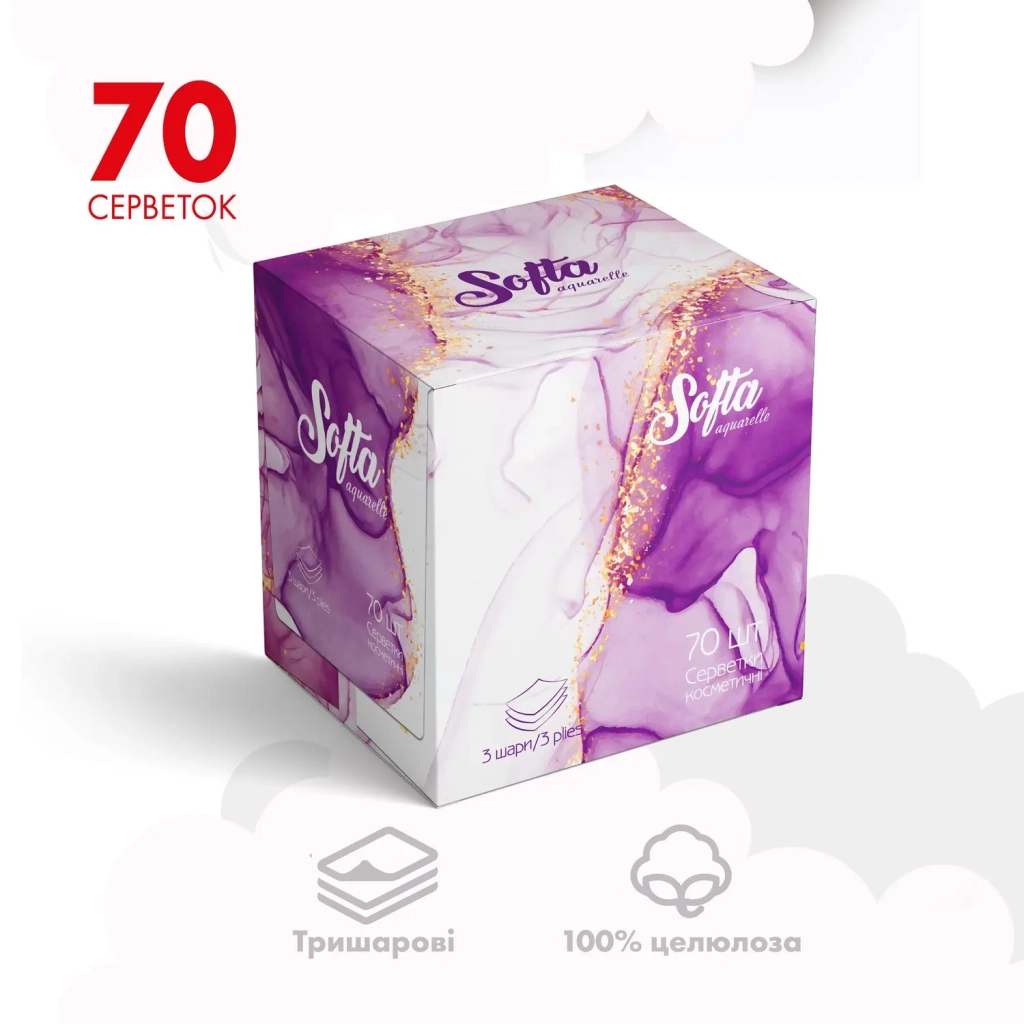 Серветки косметичні Chisto Softa Violet 3 шари 70 шт. (4823098414407) - зображення 2