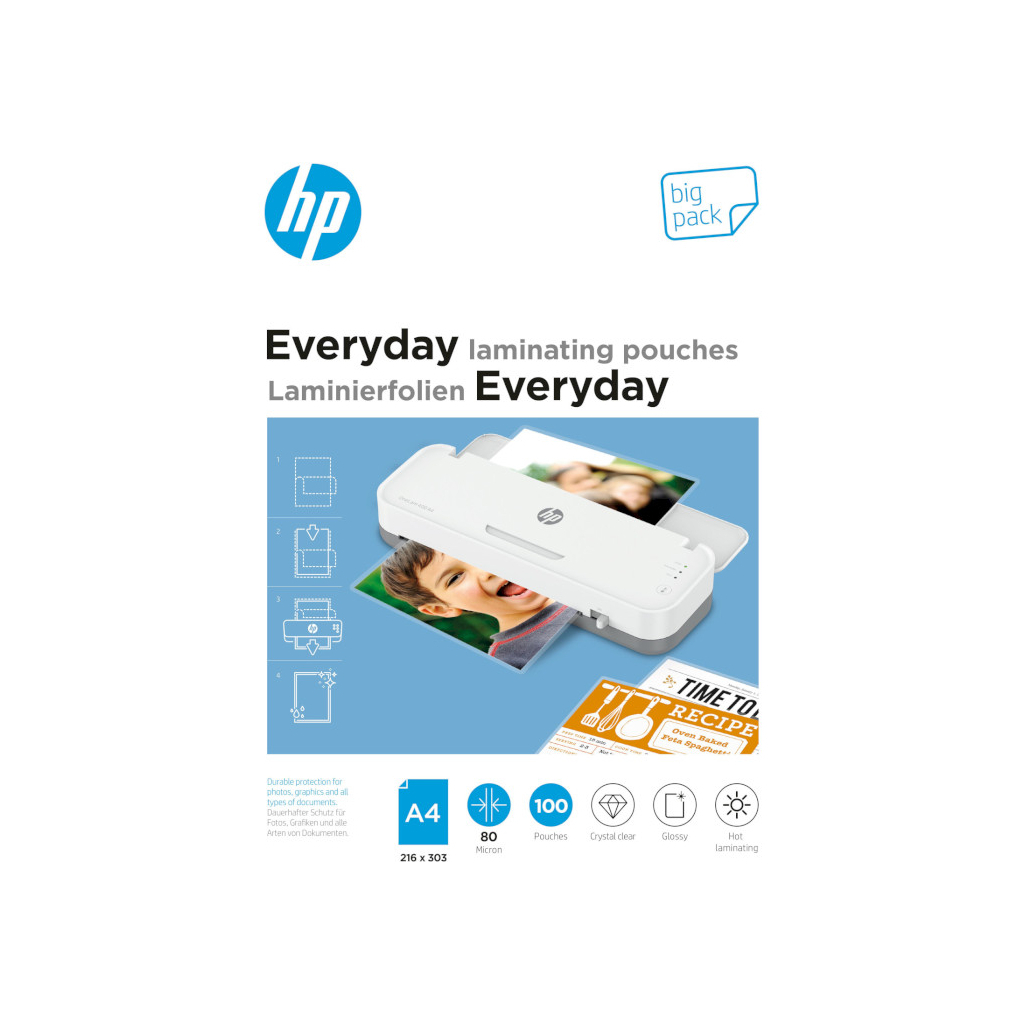 Плівка для ламінування HP Everyday Laminating Pouches, A4, 80 Mic, 216 x 303, 100 pcs (9154) (838140) - изображение 1