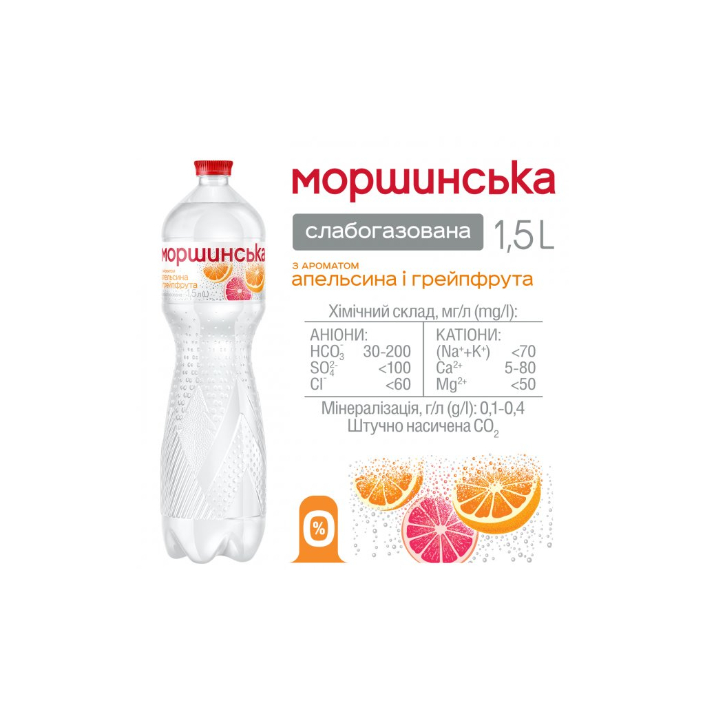 Мінеральна вода Моршинська з ароматом Апельсин-Грейпфрут 1.5 сл/газ пет (4820017002684) - изображение 5
