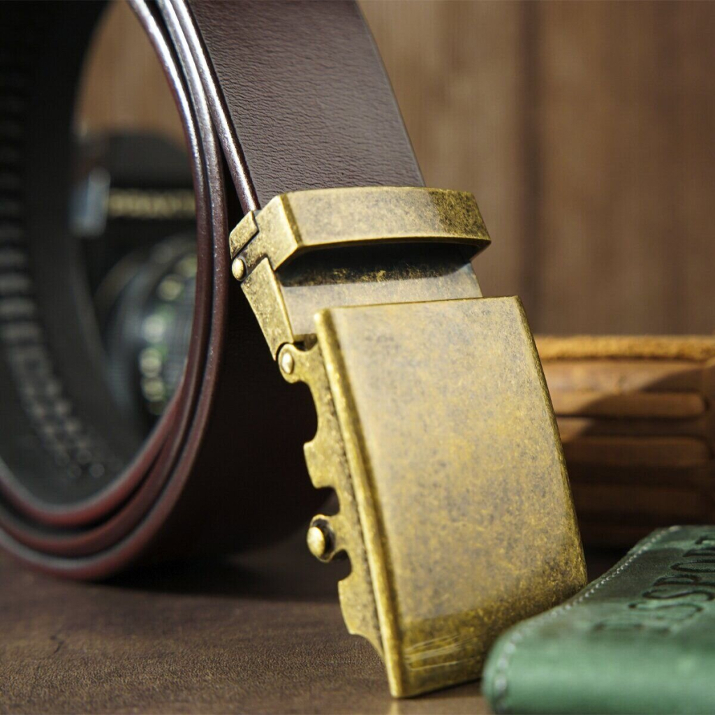 Ремінь Vintage Чоловічий з латунною пряжкою автомат Коричневий (20264) - зображення 7