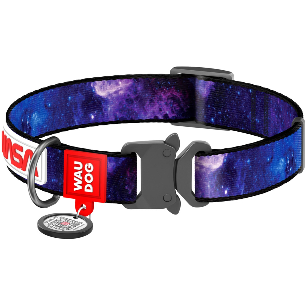 Нашийник для тварин WAUDOG Nylon з QR паспортом "NASA21" металева пряжка-фастекс S (4506-0148) - зображення 1