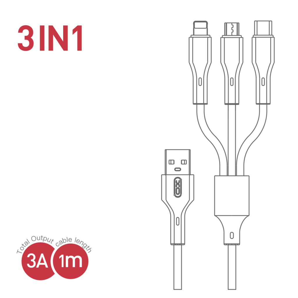 Дата кабель USB 2.0 AM to Lightning + Micro 5P + USB-C 3A black XO (CB-23U3-BK) - зображення 4