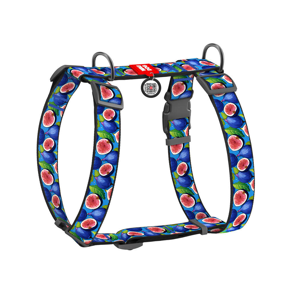 Шлея для собак WAUDOG Nylon з QR-паспортом анатомічна H-подібна "Інжир" пластиковий фастекс М (321-4053) - зображення 1