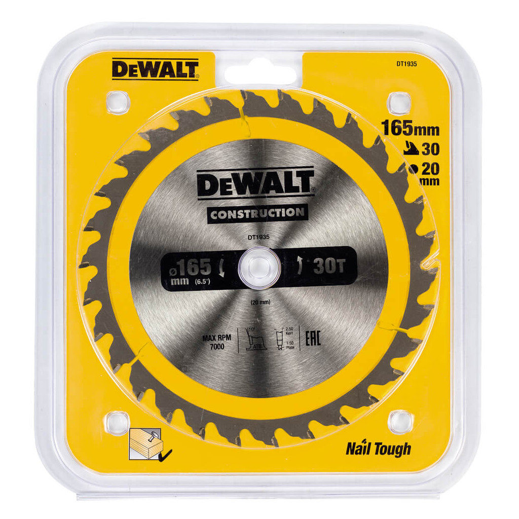 Диск пильний DeWALT CONSTRUCTION, 165х20 мм, 30z (ATB), 10 гр. (DT1935) - picture 2