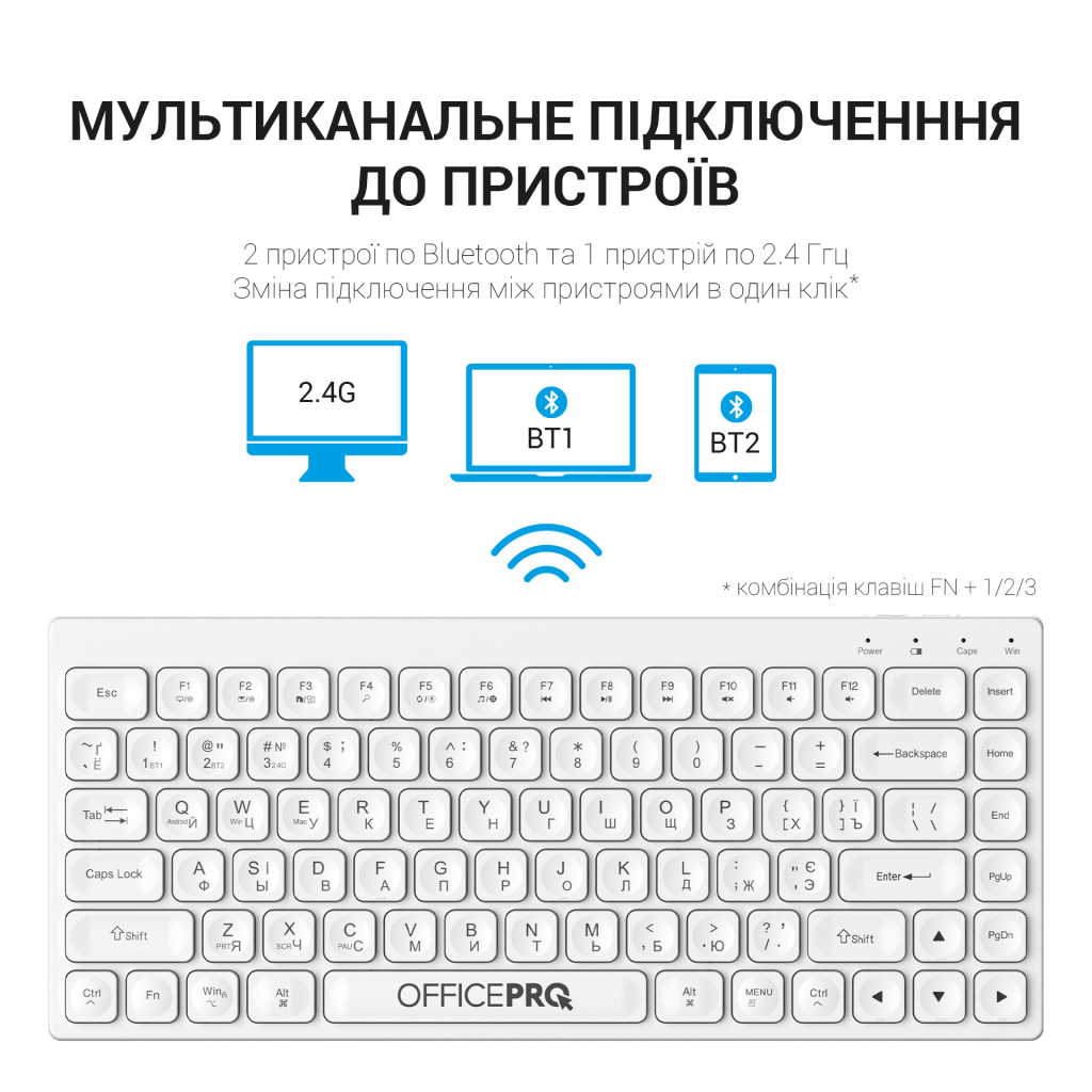 Клавіатура OfficePro SK955W Wireless/Bluetooth White (SK955W) - зображення 11