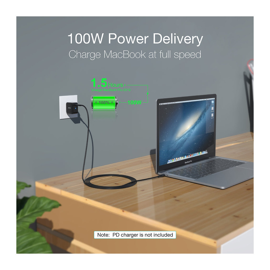 Дата кабель USB-C to USB-C 2.0m 100W 4K60Hz USB3.1 GEN2 Choetech (XCC-1007-V2-BK) - зображення 4