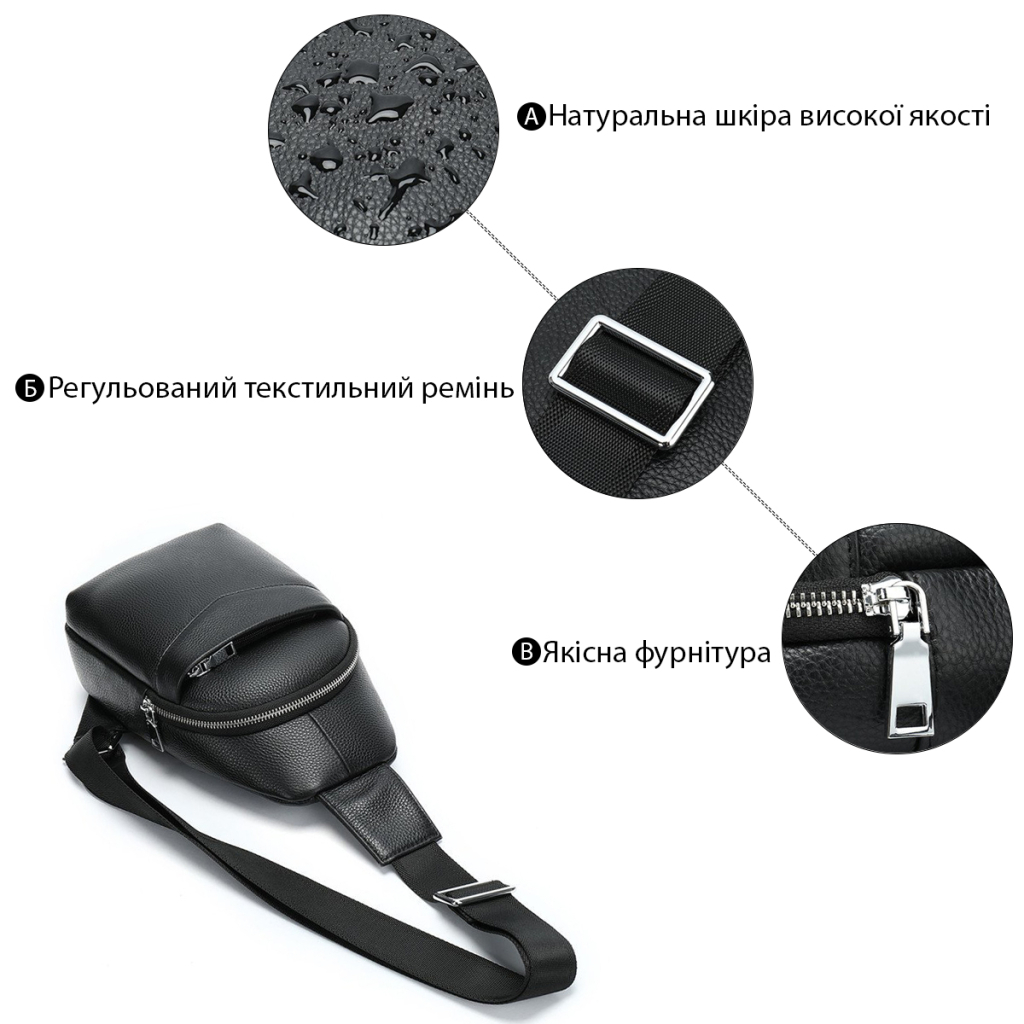 Сумка Vintage Через плече чоловіча Чорна (14857) - зображення 4