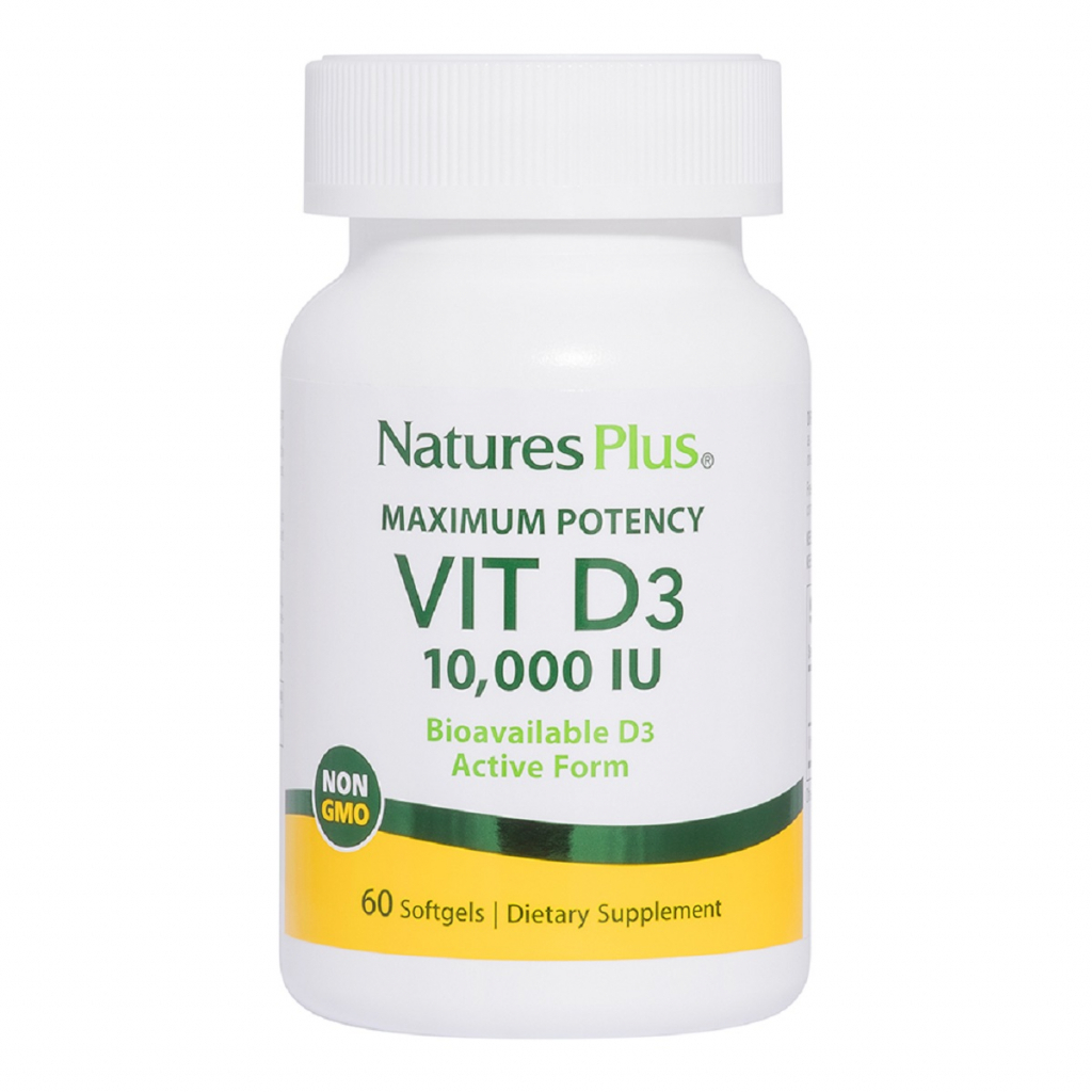 Вітамін Natures Plus Вітамін D3, 10 000 МЕ, Nature's Plus, 60 гелевих капсул (NAP-01048) - зображення 1