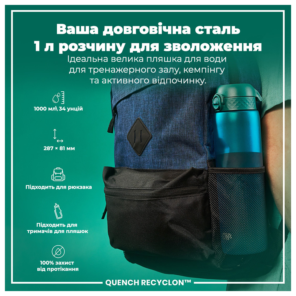 Пляшка для води ION8 OneTouch 1000 мл BPA Free, Aqua (I8RF1000AQU) - зображення 5