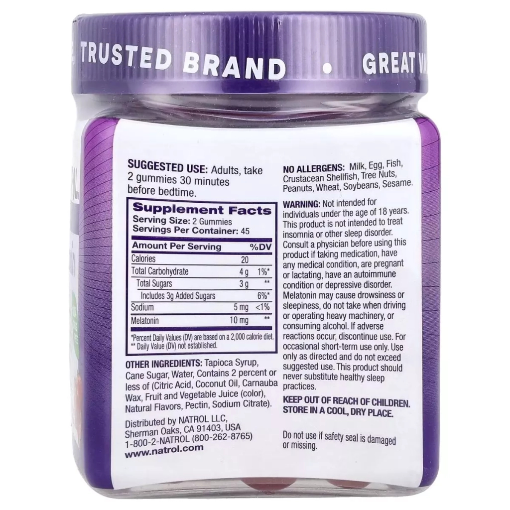 Амінокислота Natrol Мелатонін, 10 мг, смак полуниці, Melatonin, 90 жувальних кон. (NTL-07331) - зображення 2