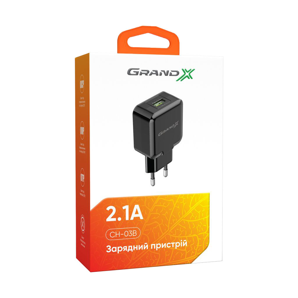 Зарядний пристрій Grand-X CH-03B (5V/2,1A) Black (CH-03B) - зображення 5