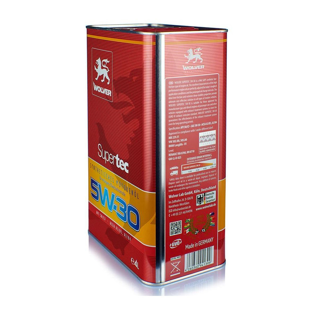 Моторна олива Wolver Supertec 5W-30 4л (4260360941399) - изображение 3