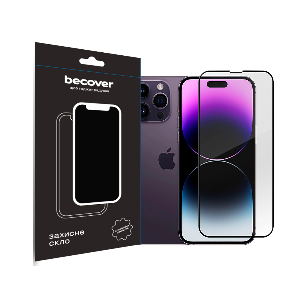 Скло захисне BeCover Apple iPhone 14 Pro Black (707968) - зображення 1