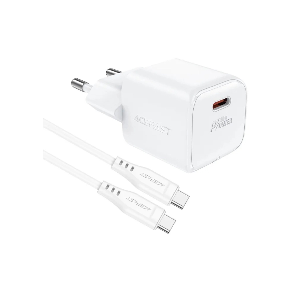 Зарядний пристрій Acefast USB-C 20W Gan A73 mini + USB-C cable Fast Charger White (6974316282655) - зображення 4