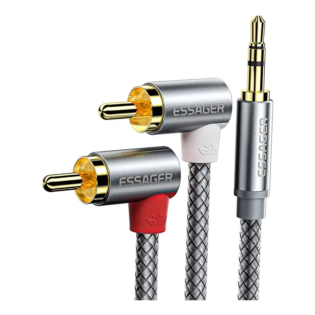 Кабель мультимедійний 3.5mm M to 2xRCA M 3.0m 90° corner Essager (EYPWT-MYC0G-P) - зображення 1