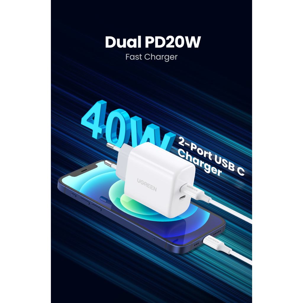 Зарядний пристрій Ugreen 2xUSB 40W PD (2xType-C) PD CD243 White (10343) - зображення 6