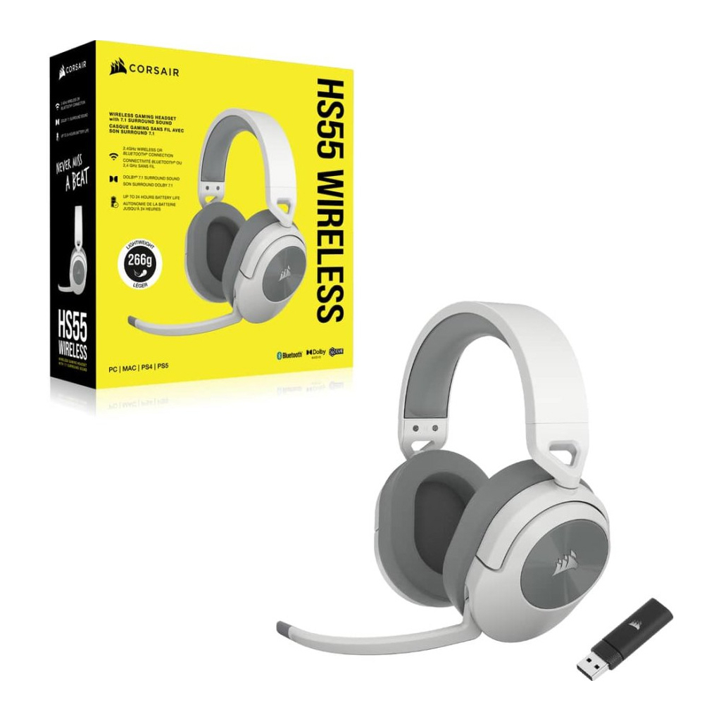 Навушники Corsair HS55 Wireless Gaming Dolby 7.1 White (CA-9011281-EU) - зображення 6