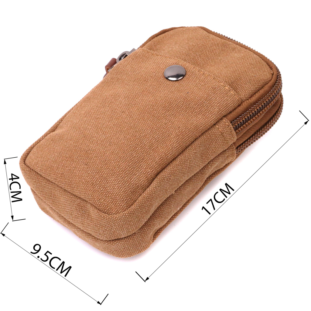 Сумка Vintage На пояс з металевим карабіном з текстилю Коричнева (22225) - зображення 3