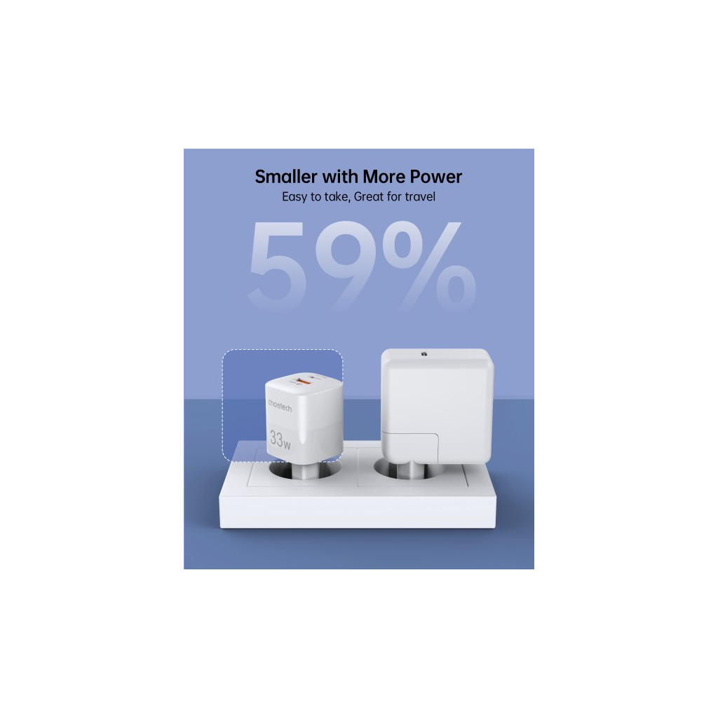 Зарядний пристрій Choetech GaN USB-A/USB-C 33W QC3.0/PD/PPS (PD5006-EU-WH) - зображення 6