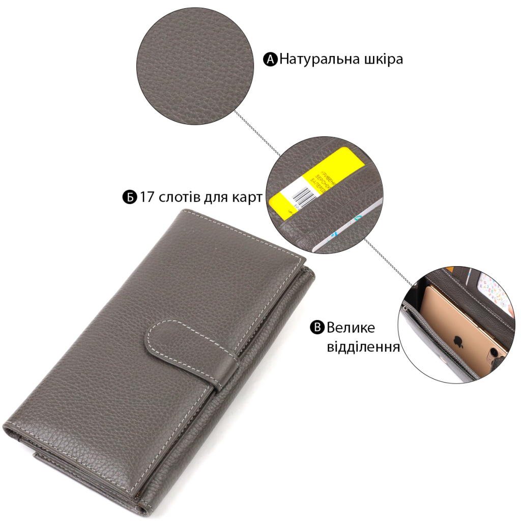 Портмоне Canpellini З натуральної шкіри флотар Сіре (21851) - зображення 4