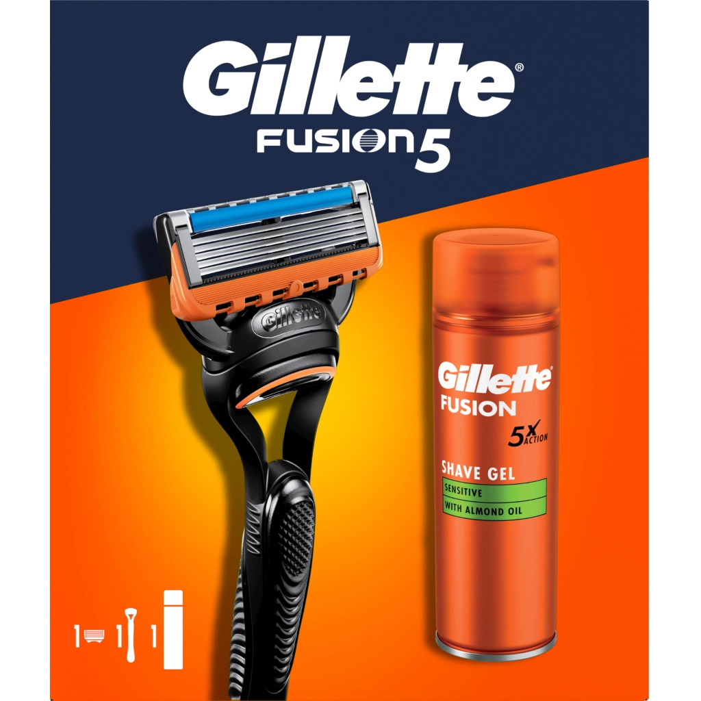 Набір косметики Gillette Станок Fusion5 з 1 змінним картриджем + Гель для гоління Fusion для чутливої шкіри 200 мл (8006530032605) - зображення 2