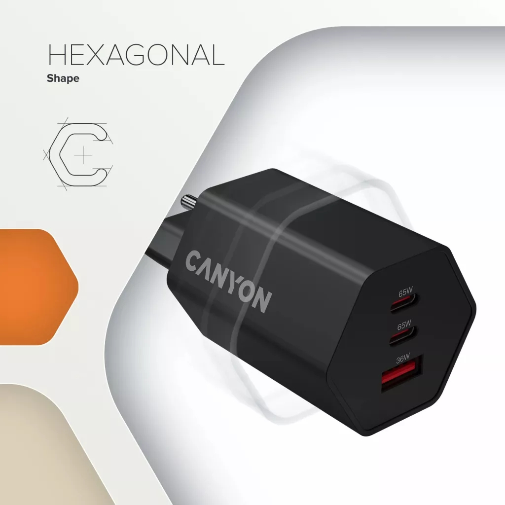 Зарядний пристрій Canyon HEXAGON 65 GaN 65W 2xPD 1xQC EU White (CND-CHAHEX65W) - зображення 6