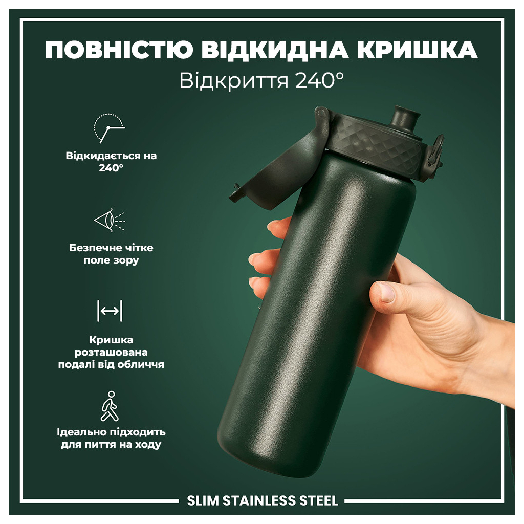 Пляшка для води ION8 OneTouch Stainless Steel 600 мл Dark Green (I8SS600DGRE) - зображення 3