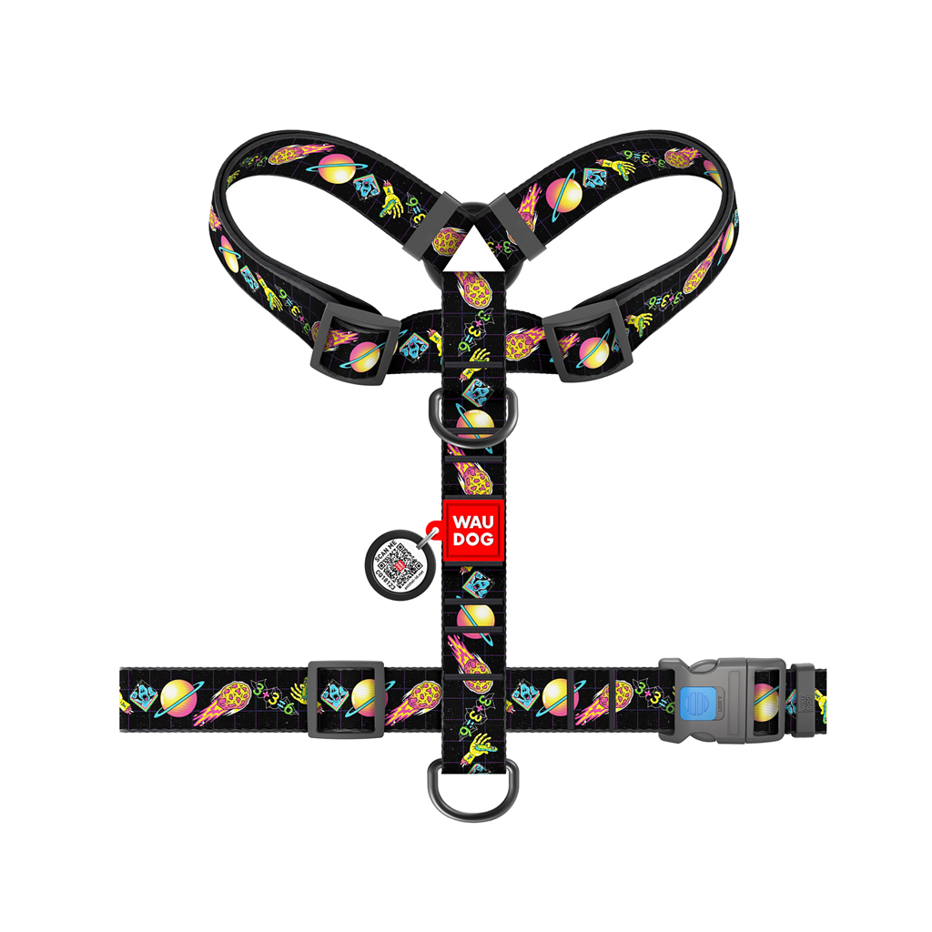 Шлея для собак WAUDOG Nylon анатомічна H-подібна з QR-паспортом "Рік і Морті 3" пластиковий фастекс, XL (323-0282) - зображення 2