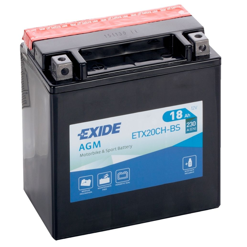 Акумулятор автомобільний EXIDE Акумулятор Мото EXIDE 18Ah Ев (-/+) (230EN) (д150*ш90*в160) ETX20CH-BS (ETX20CH-BS) - зображення 1