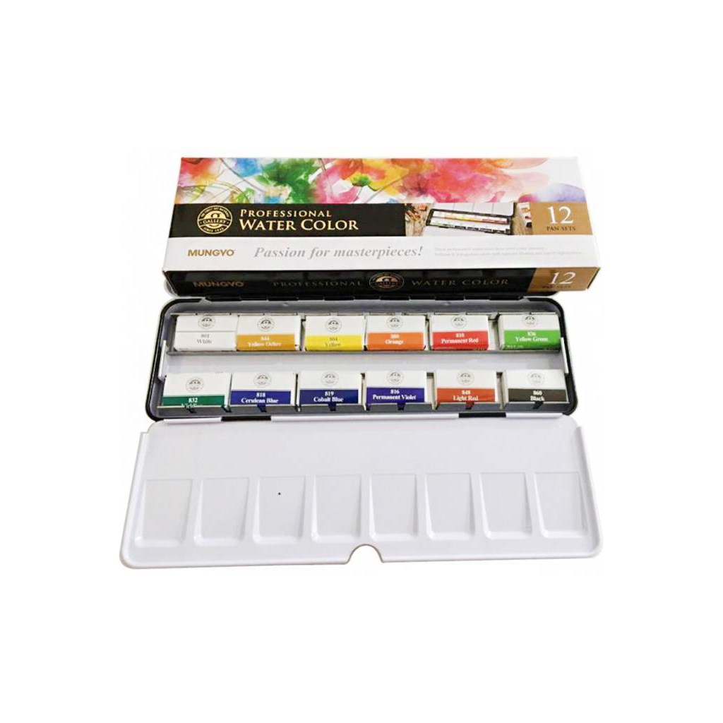 Акварельні фарби MUNGYO Gallery 12 кольорів в кюветах металевий пенал (8804819139126) - зображення 3