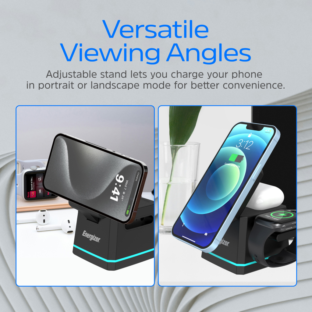 Зарядний пристрій Energizer 15W 3-in-1 magnetic wireless black (WCP307) - зображення 7