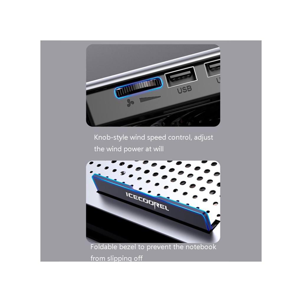 Підставка до ноутбука IceCoorel 10-15.6", 6*60mm 580 RPM, 2*USB, 350x225x26mm, Silver (A19) - зображення 5