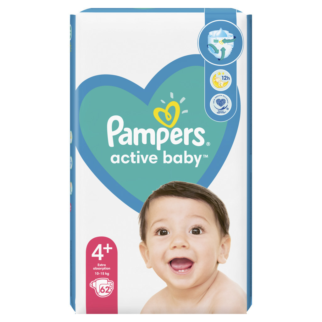 Підгузки Pampers Active Baby Maxi Plus Розмір 4+ (10-15 кг) 62 шт (8001090948335) - зображення 2