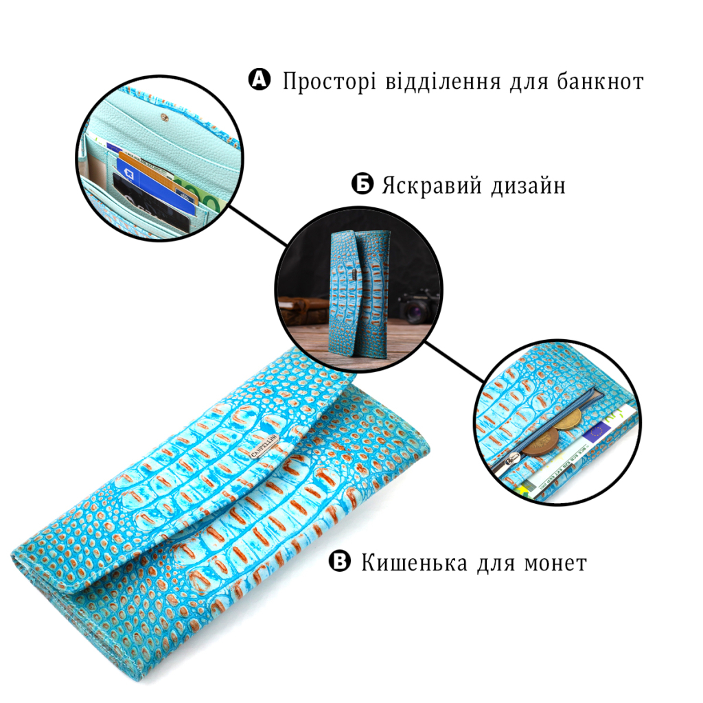 Портмоне Canpellini З натуральної шкіри Блакитне (21703) - зображення 4