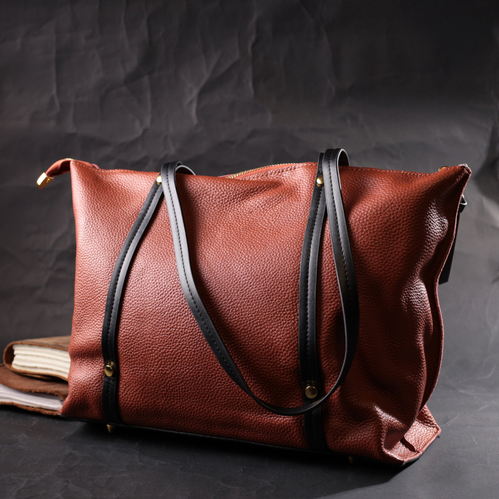 Сумка Vintage Містка двоколірна Жіноча з натуральної шкіри Коричнева (22301) - зображення 9