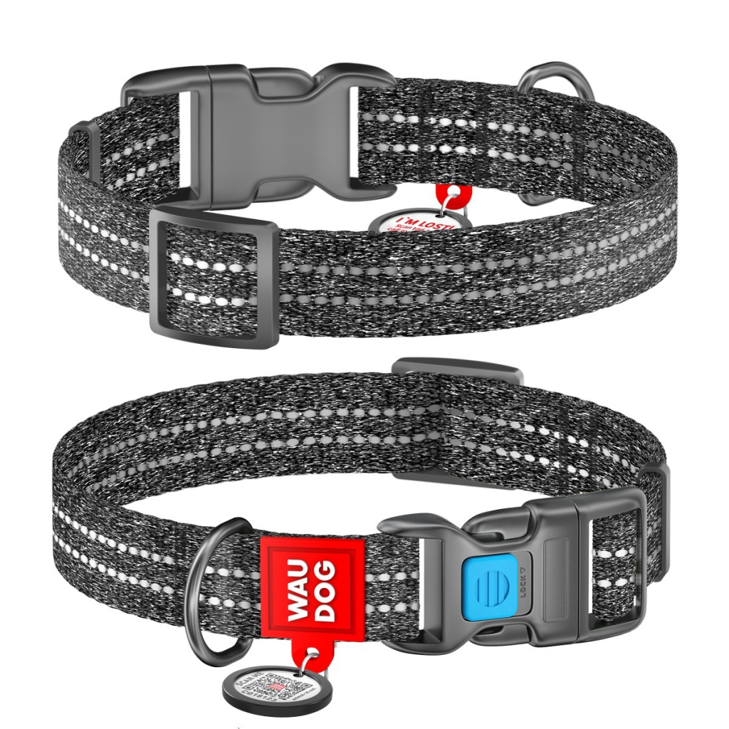 Нашийник для тварин WAUDOG Re-cotton з QR паспортом світловідбивний Ш 25 мм Д 37-58 см сірий (029411) - зображення 4