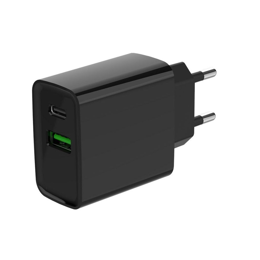 Зарядний пристрій Gembird 1xUSB-A + 1 Type-C (PD20Вт + QC3.0 18Вт) black (TA-UC-PDQC20-01-BK) - зображення 1