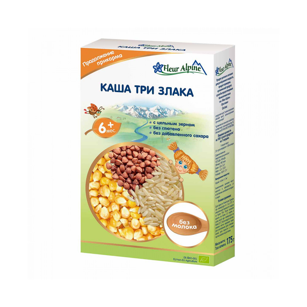 Дитяча каша Fleur Alpine безмолочна органічна три злаки 175 г (4006303632135) - зображення 1
