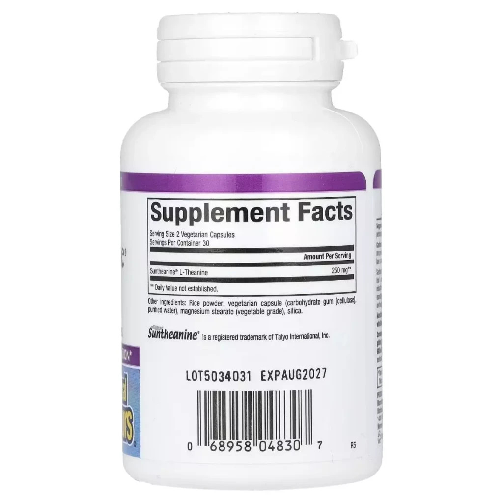 Вітамінно-мінеральний комплекс Natural Factors L-теанін, 250 мг, Stress-Relax, Suntheanine, L-Theanine, 60 вегетаріанських до (NFS-04830) - зображення 2
