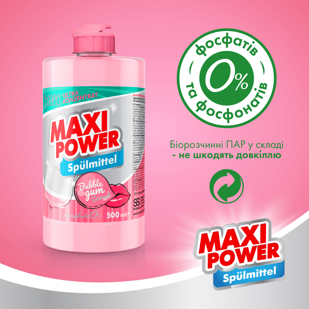 Засіб для ручного миття посуду Maxi Power Бабл Гам 500 мл (4823098411963) - зображення 5