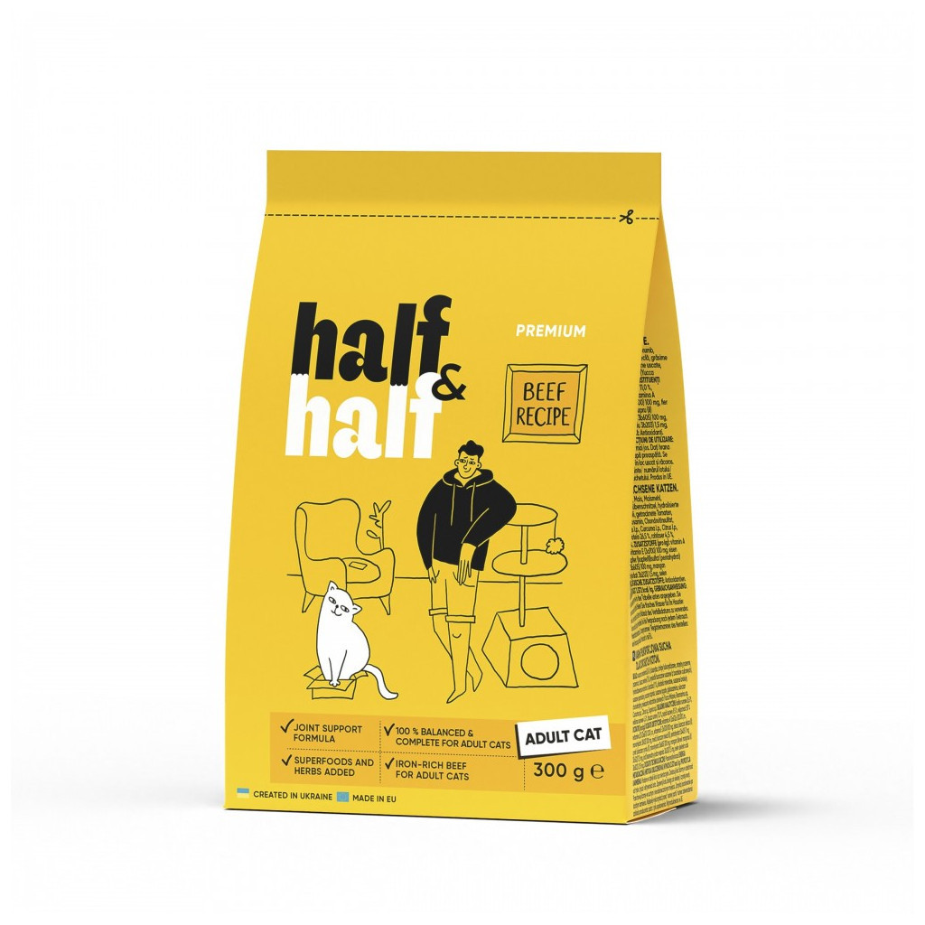 Сухий корм для кішок Half&Half з яловичиною 300 г (4820261920956) - зображення 1