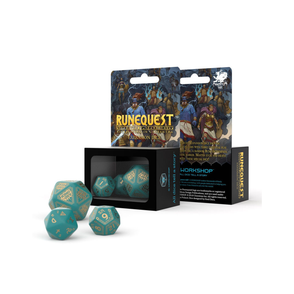 Набір кубиків для настільних ігор Q-Workshop RuneQuest Turquoise gold Expansion Dice (3 шт.) (SRQE97) - изображение 2