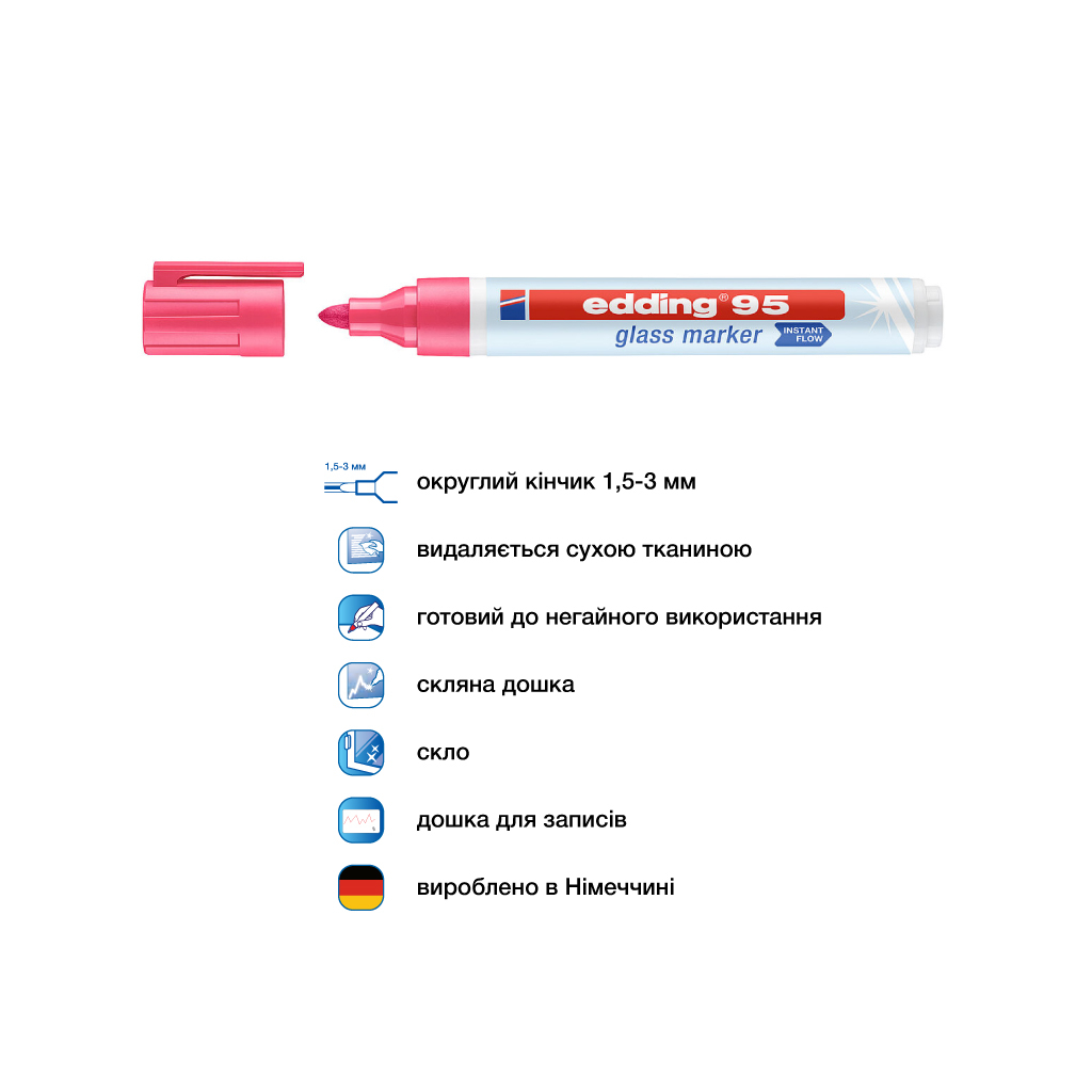 Маркер Edding Glass e-95 1,5-3 мм круглий рожевий (e-95/09) - зображення 4