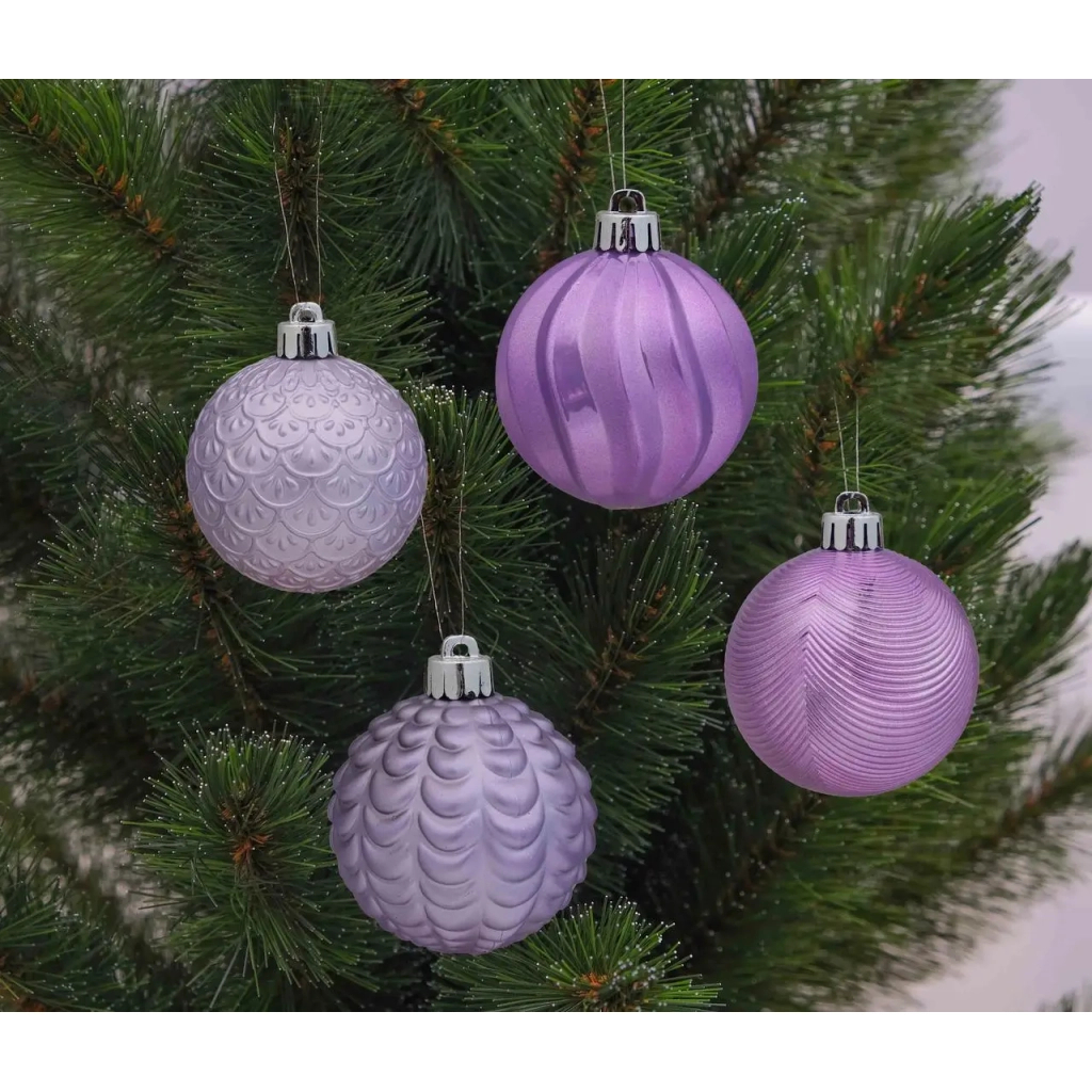 Ялинкова іграшка Chomik пластикові кульки рельєфні і шишки 36 шт, 3,4,6 см, мікс бузкові (5900779832916_2) - зображення 3